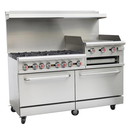 Gas range with griddle and broiler